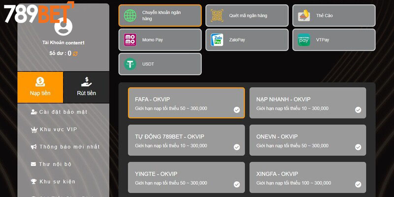 Quy tắc bắt buộc đối với giao dịch nạp tiền 789BET